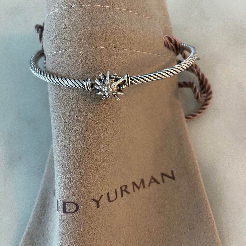 STARBURST STYLE STERLING CABLE BANGLE W YURMAN POUCH